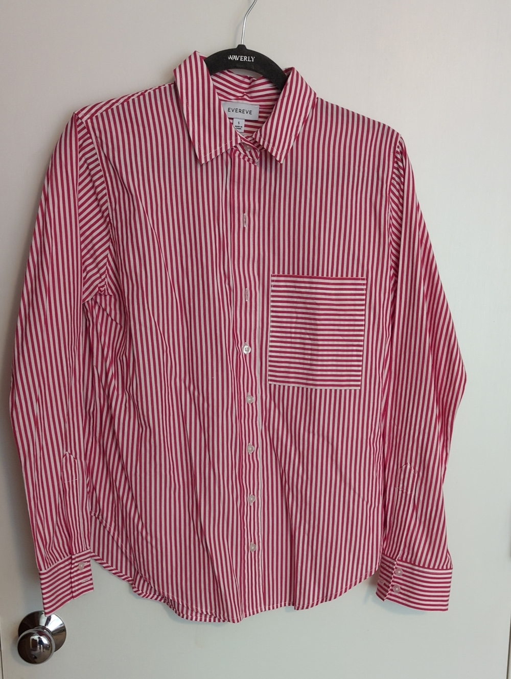 Evereve Red and White Striped Button-Up Shirt